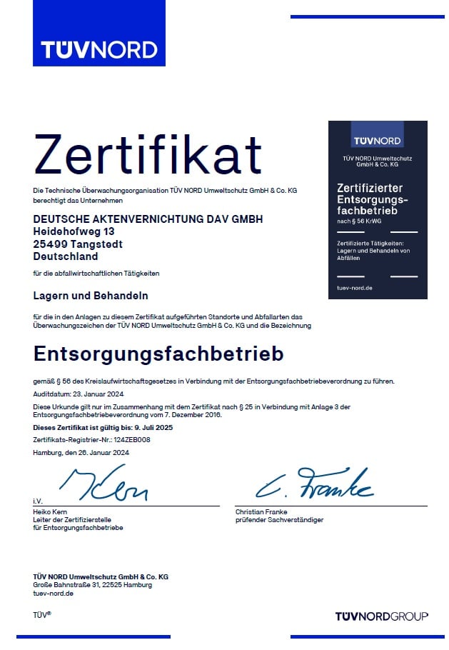DAV GmbH EfB Zertifikat 2025